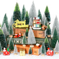 30Pcs Mini Christmas Tree Decor Artificial Christmas Tree 5 SizesMini Sisal Snow Frost Trees with Wooden Base for Christmas Decor Christmas Party Home Table Craft Decorations (B/Green/Silver)