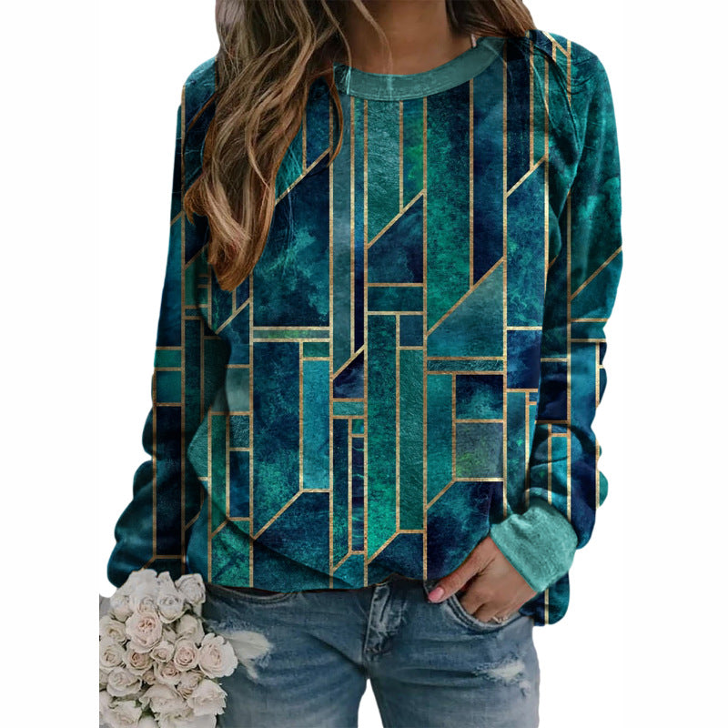 Geometric Pattern Loose Fit Long Sleeve Sweatshirt
