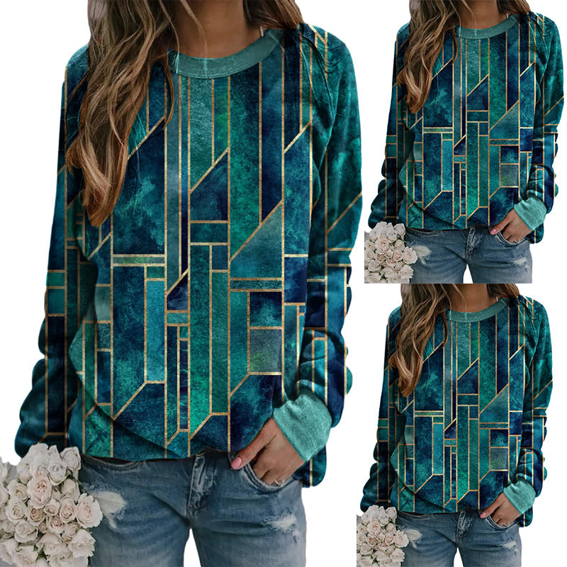 Geometric Pattern Loose Fit Long Sleeve Sweatshirt