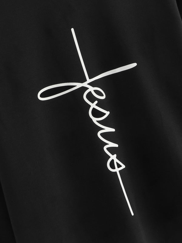 Jesus Letter Graphic Pullover Hoodie